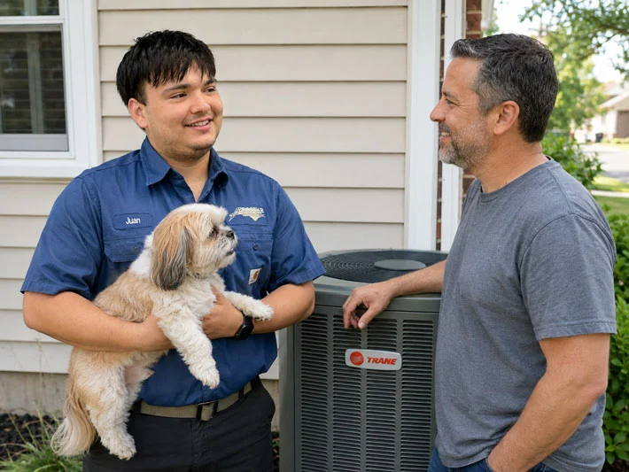 meeting customer and holding his puppy